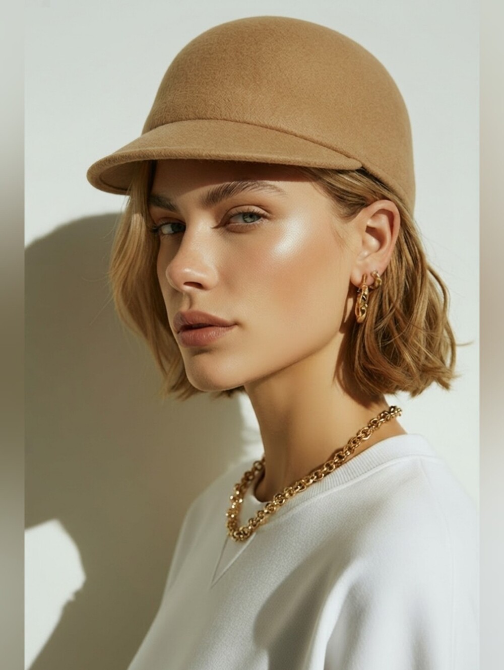 Gelso Bianco Womens Tan Wool Cap with Brim